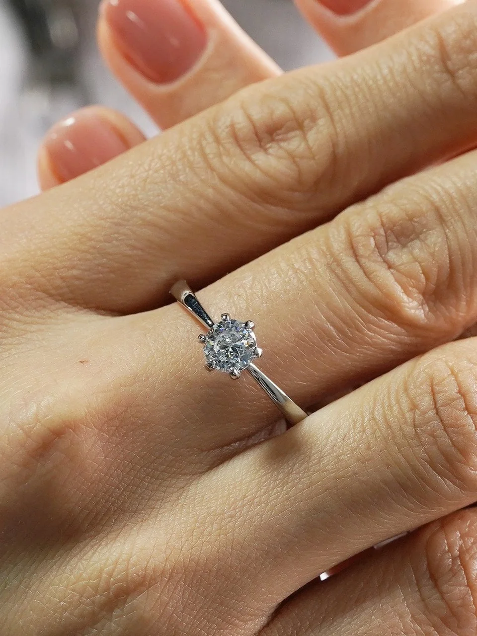 Кольцо бижутерия с фианитом, позолота белым золотом 18K, фото 2