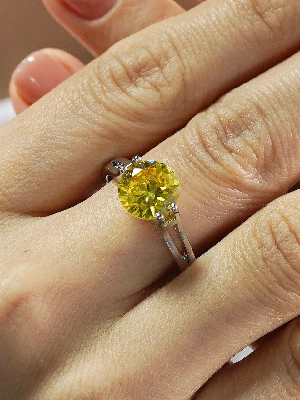 Кольцо бижутерия с фианитом, позолота белым золотом 18K, фото 2
