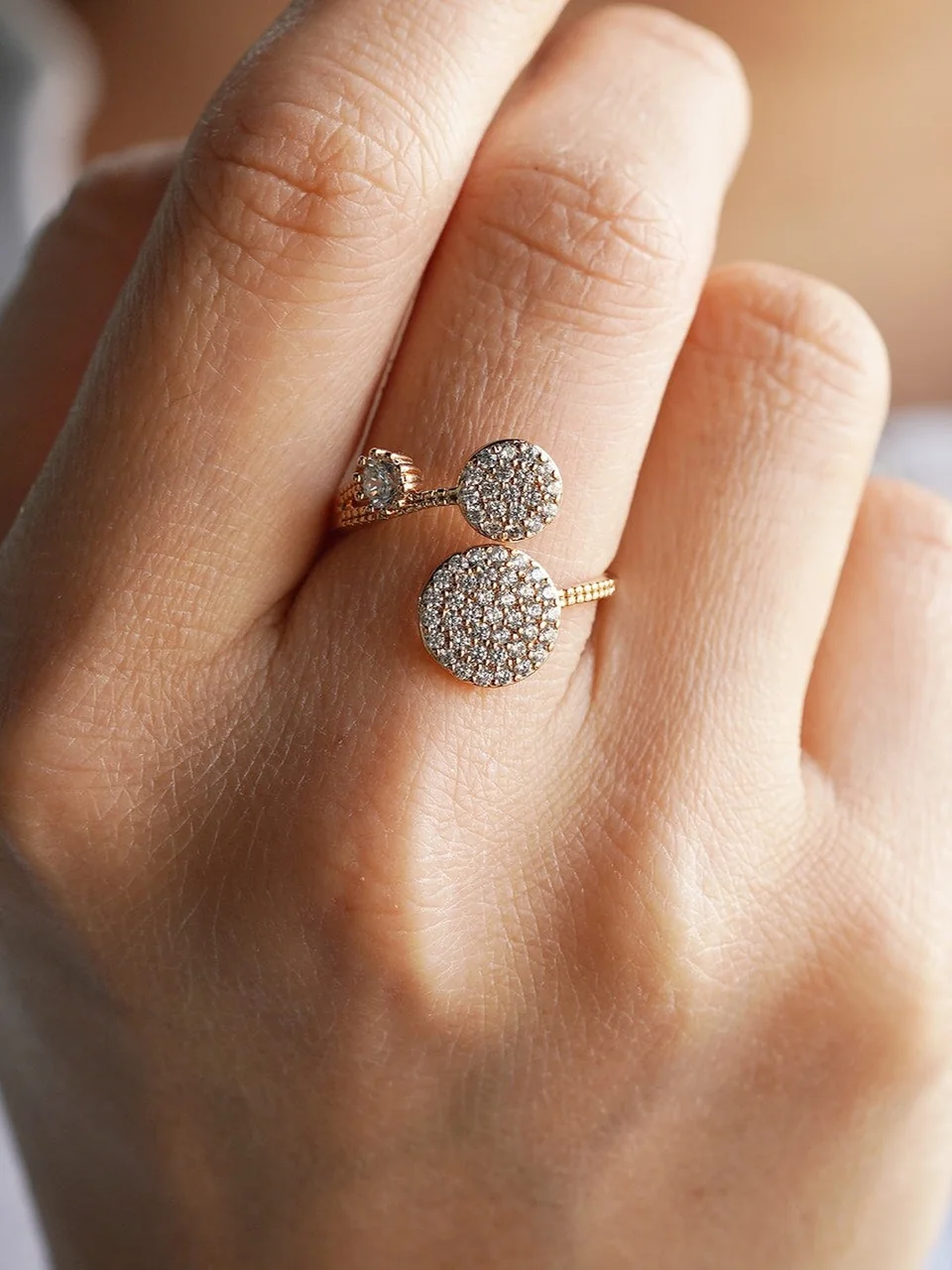 Кольцо бижутерия с фианитом, позолота 18K, фото 2