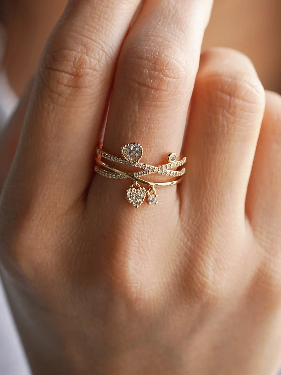 Кольцо бижутерия с фианитом, позолота 18K, фото 2
