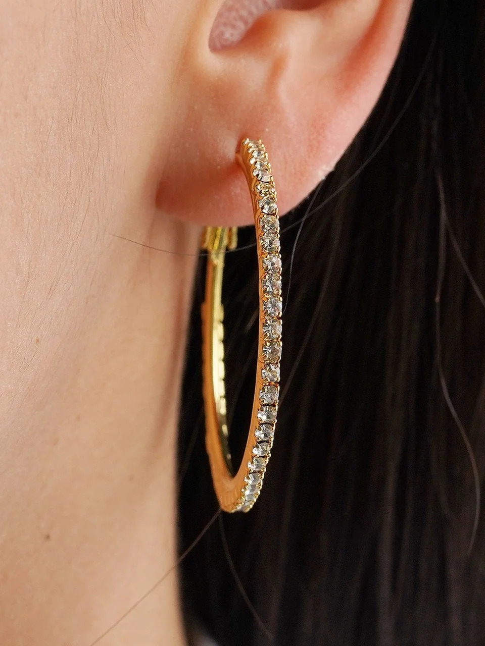 Серьги бижутерия с кристаллом, позолота 18K, фото 4