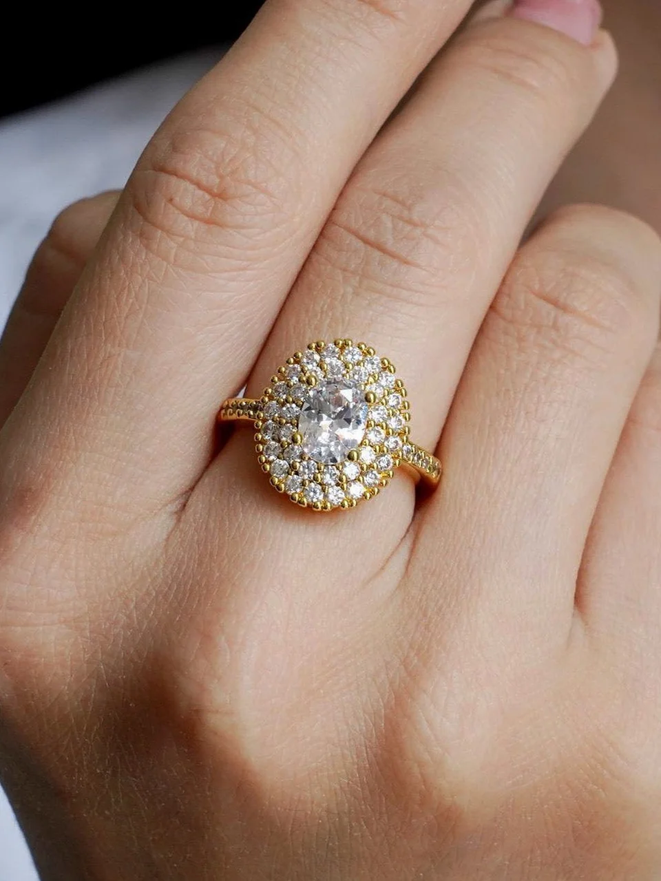 Кольцо бижутерия с фианитом, позолота 18K желтого цвета, фото 5