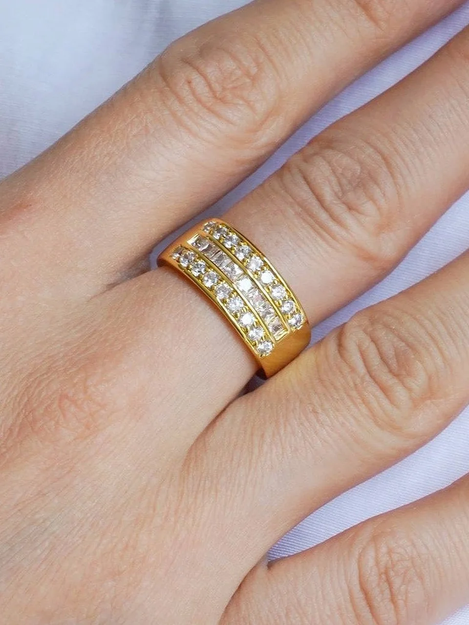 Кольцо бижутерия с фианитом, позолота 18K желтого цвета, фото 4