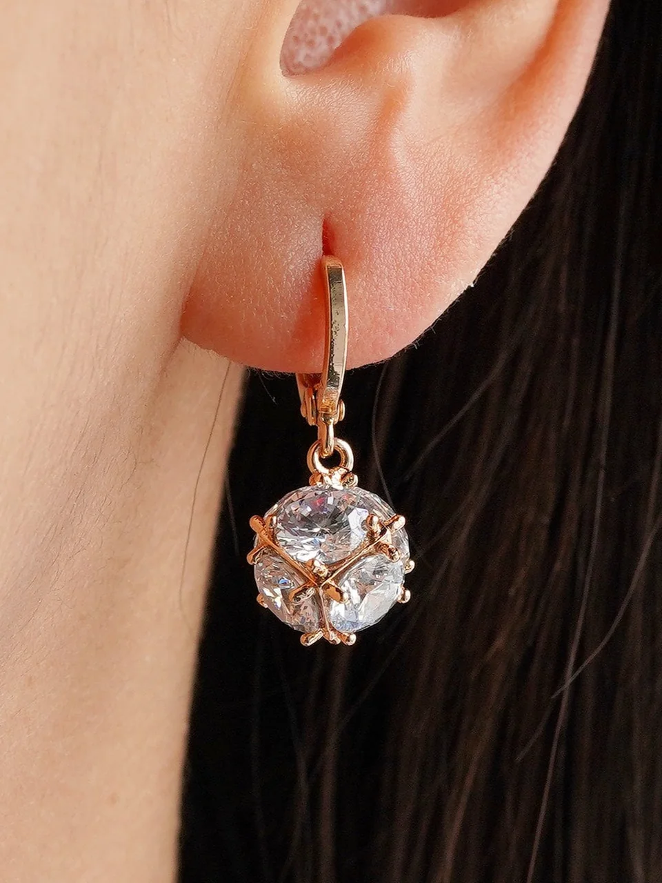Серьги бижутерия фианит, позолота 18K желтое золото, фото 2