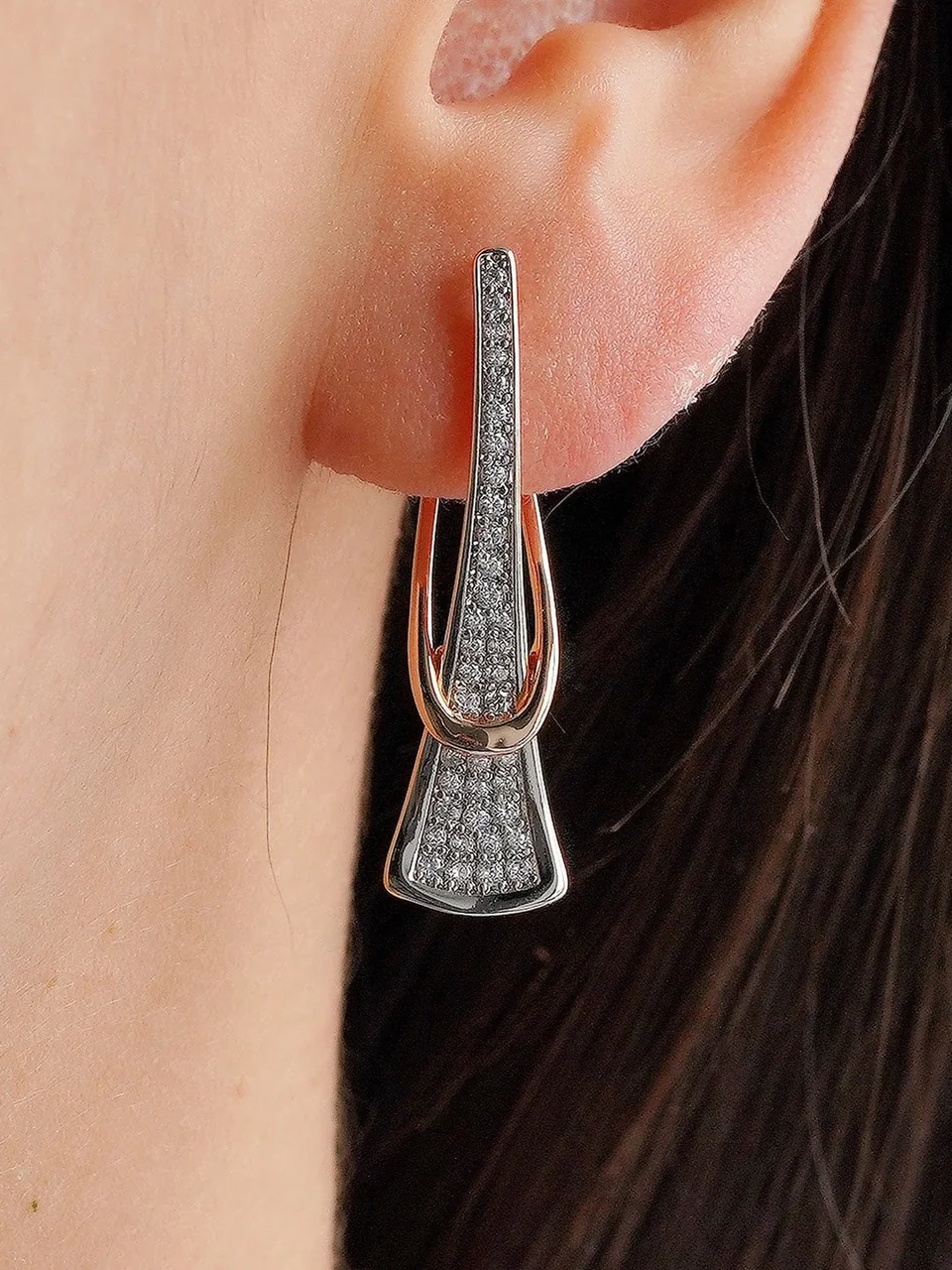 Серьги бижутерия фианит, позолота 18K, фото 4