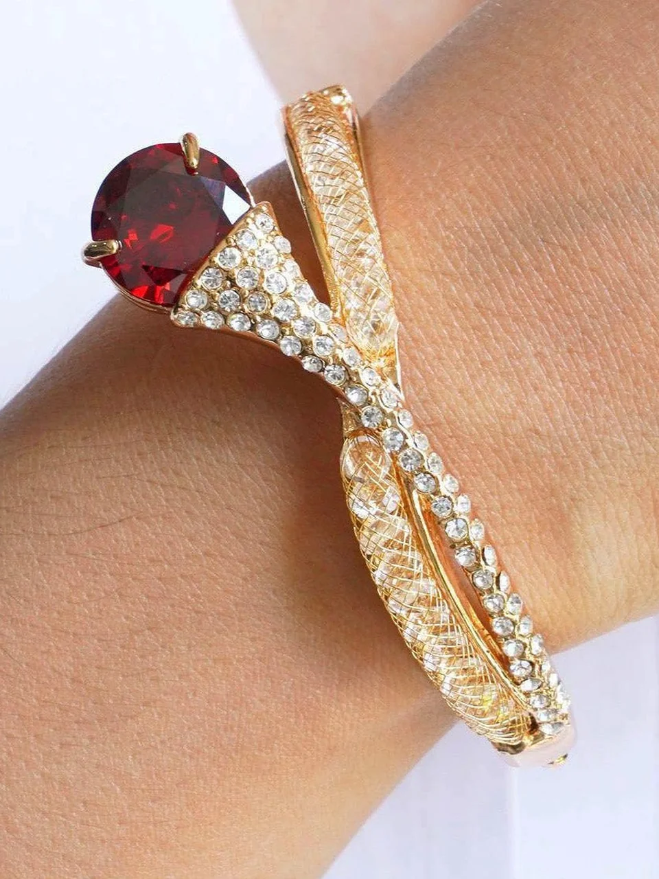 Браслет бижутерия с кристаллом, позолота 18K, фото 4