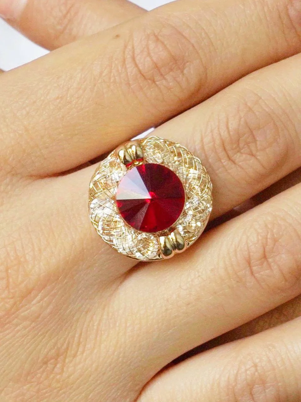 Кольцо бижутерия с кристаллом, позолота 18К, фото 5