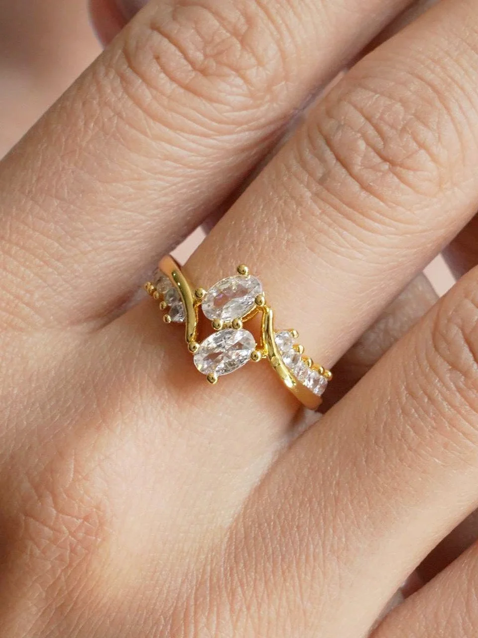 Кольцо бижутерия с фианитом, позолота 18K желтого цвета, фото 4