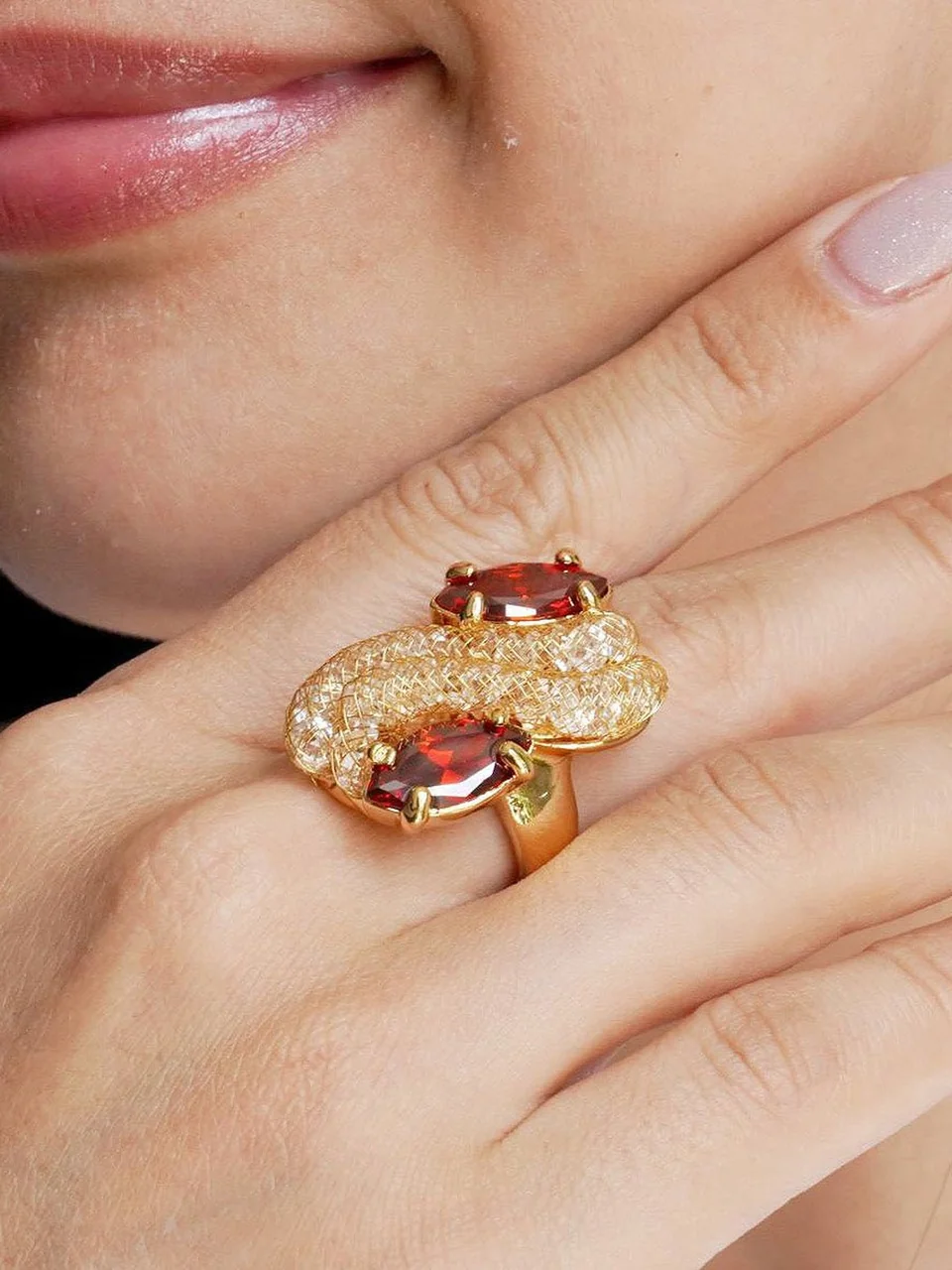 Кольцо бижутерия с кристаллом, позолота 18K, фото 2