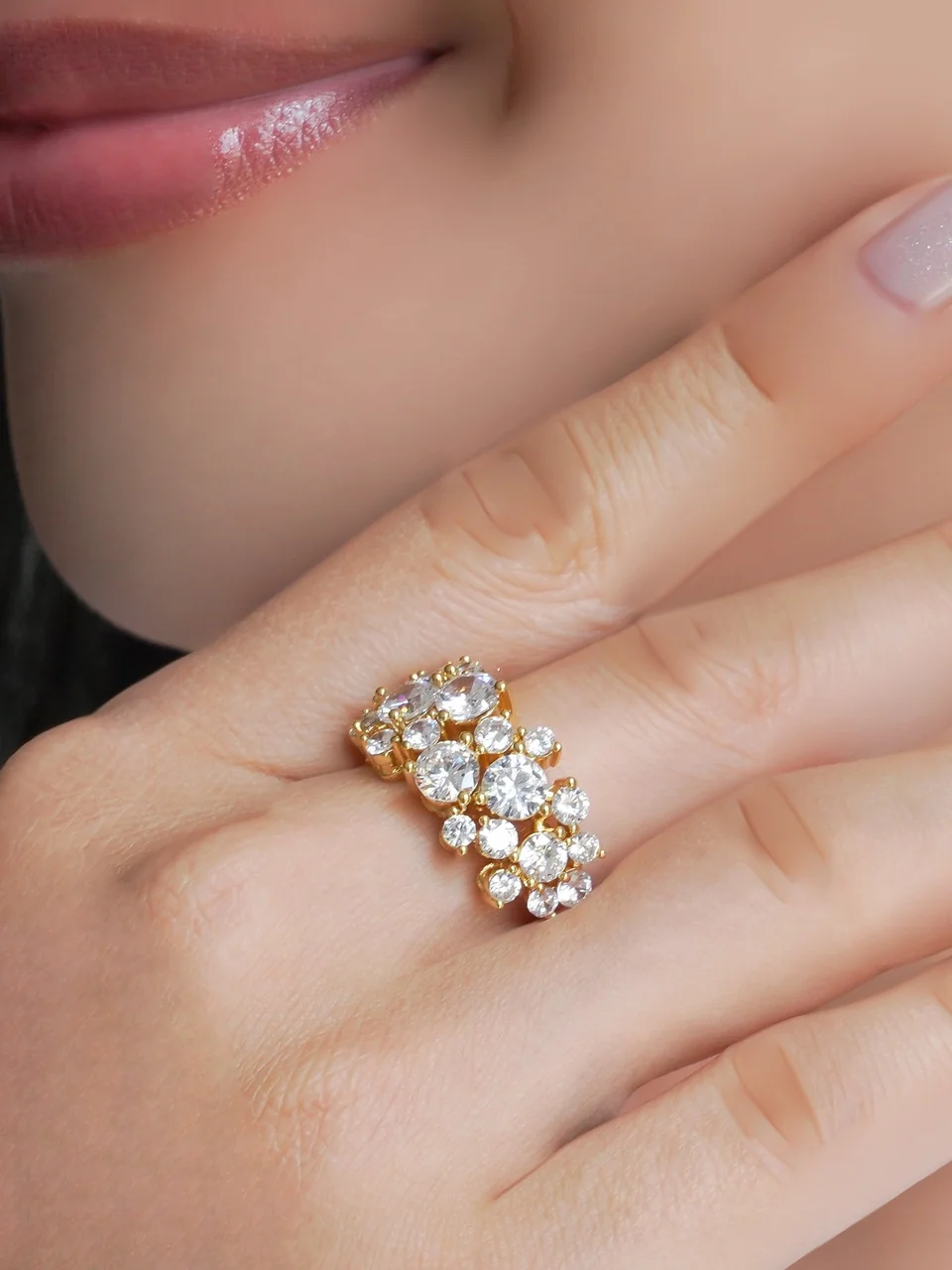 Кольцо бижутерия с фианитом, позолота 18K желтого цвета, фото 4