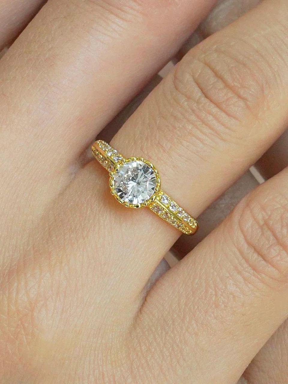 Кольцо бижутерия с фианитом, позолота 18K, фото 4