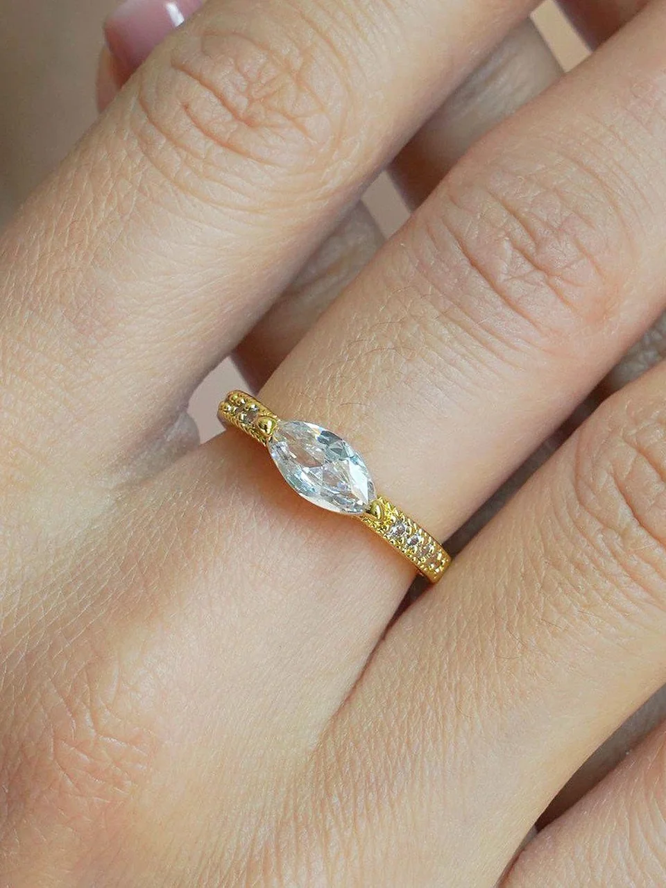 Кольцо бижутерия с фианитом, позолота 18K, фото 4