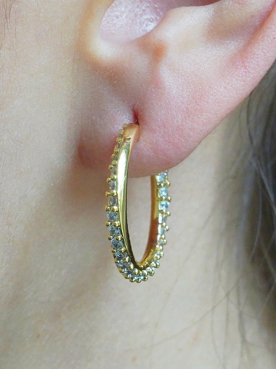 Серьги бижутерия с фианитом, позолота 18K желтого цвета, фото 4