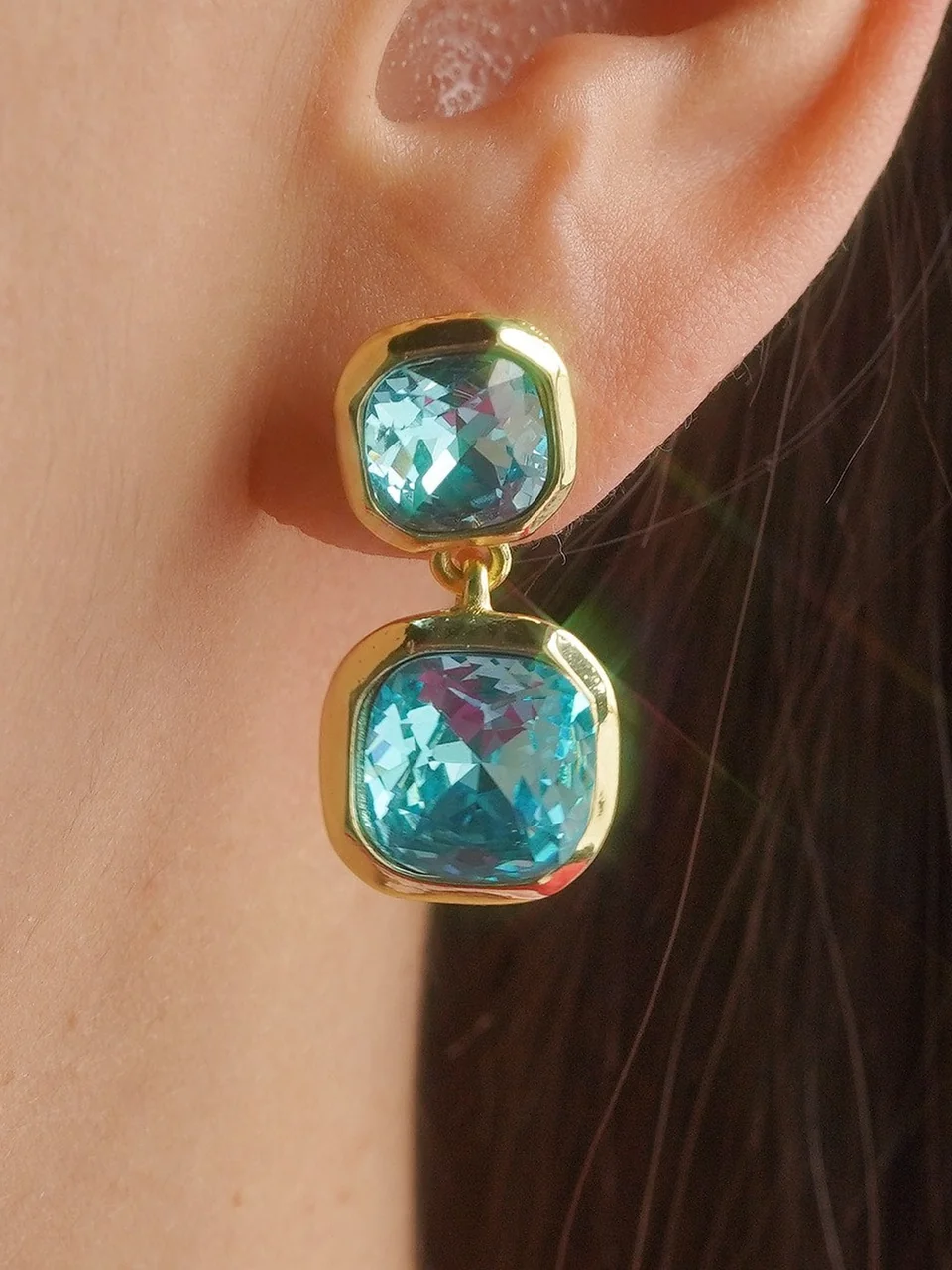 Серьги бижутерия с кристаллом, позолота 18K желтого цвета, фото 2