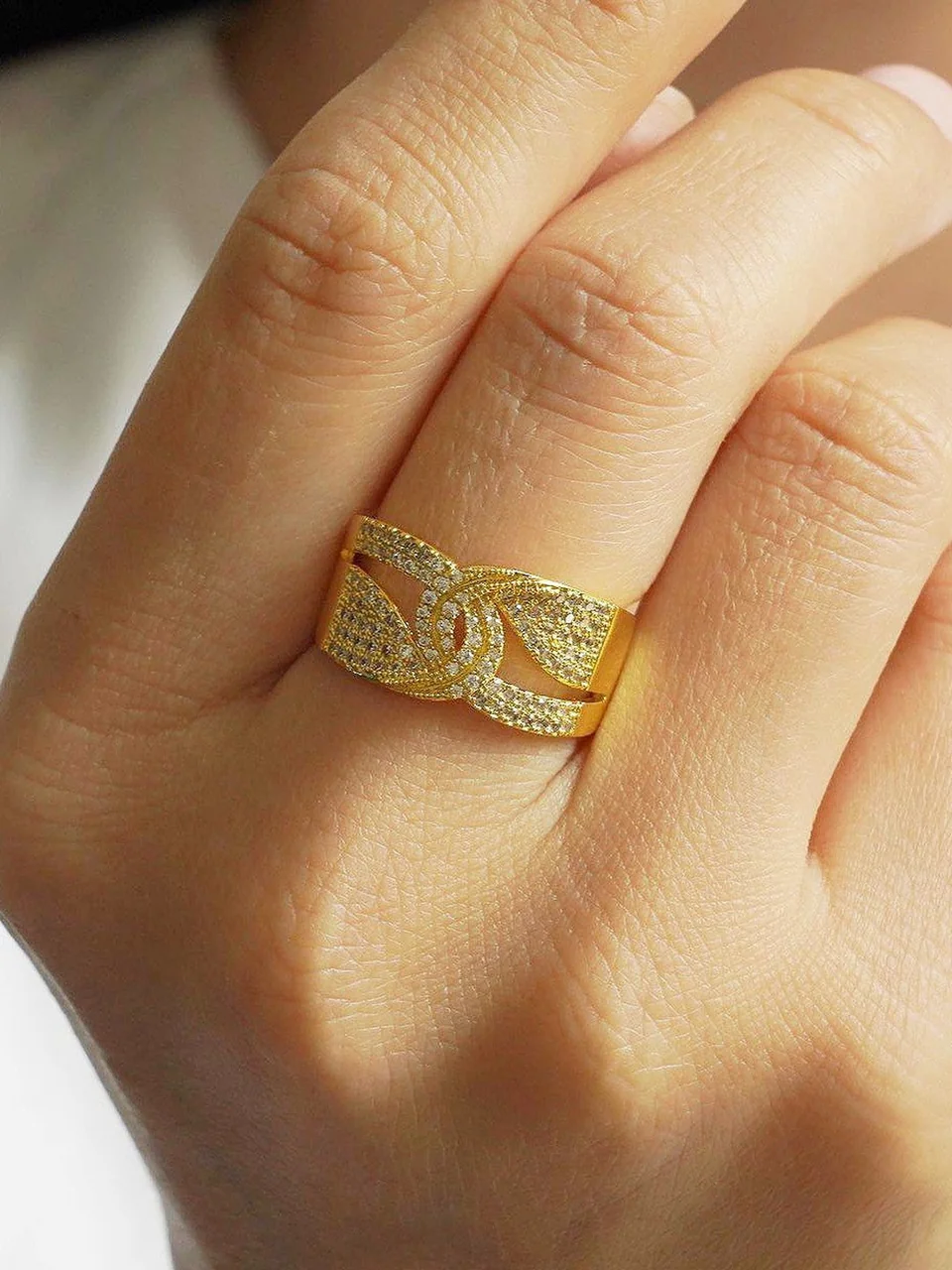 Кольцо бижутерия с фианитом, позолота 18K желтого цвета, фото 5