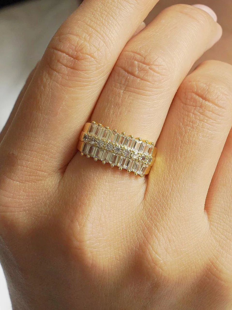 Кольцо бижутерия с фианитом, позолота 18K, фото 5