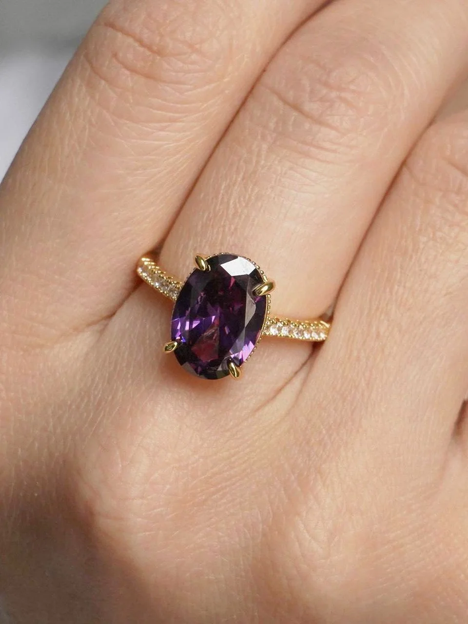 Кольцо бижутерия с фианитом, позолота 18K желтого цвета, фото 4