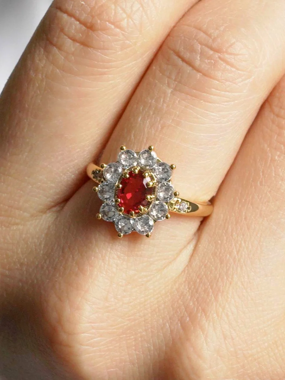 Кольцо бижутерия с фианитом, позолота 18K, фото 4
