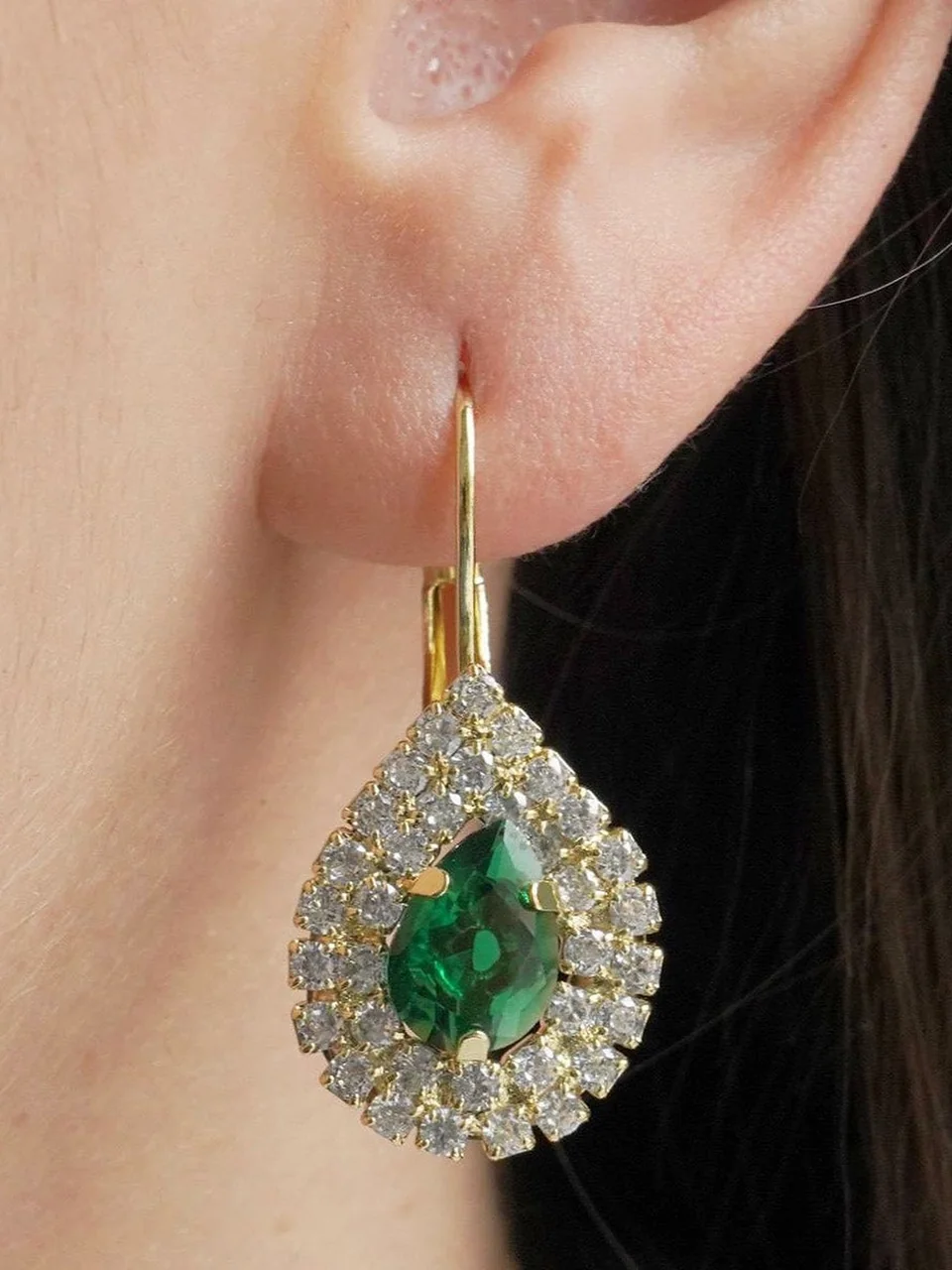 Серьги бижутерия с фианитом, позолота 18K желтого цвета, фото 5