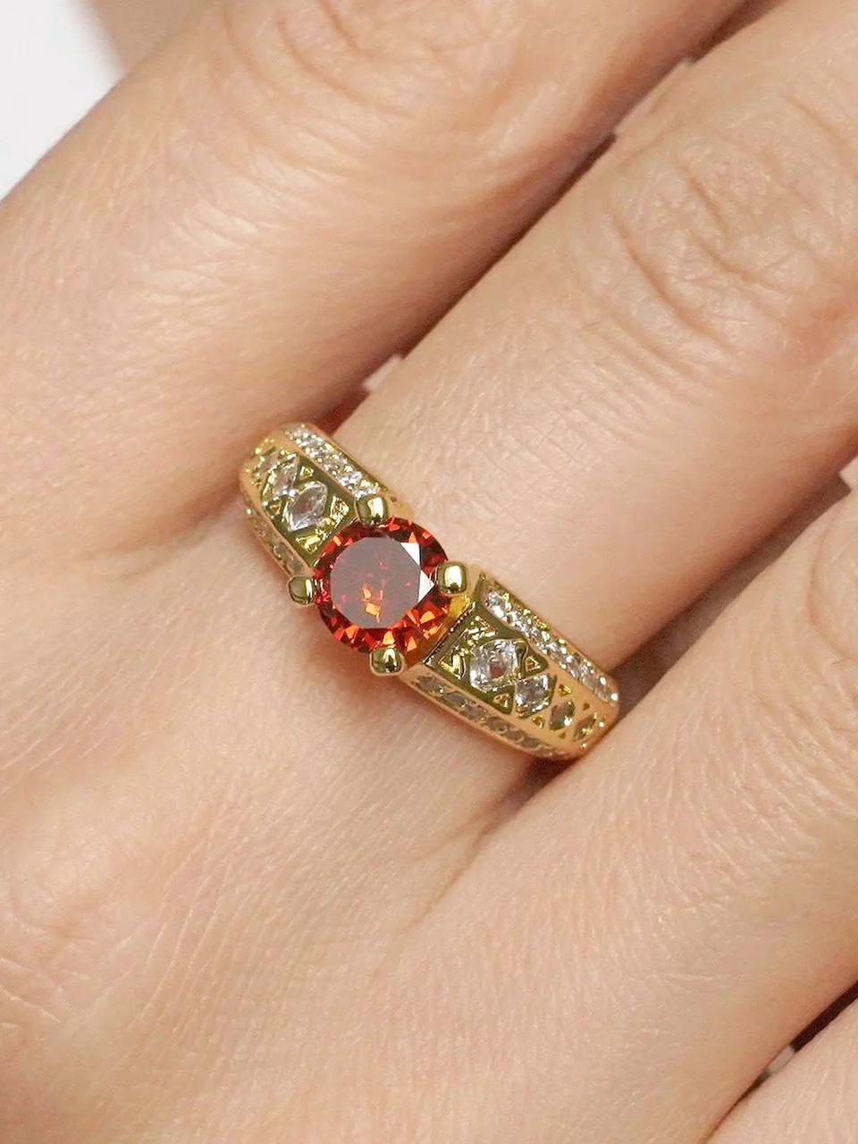Кольцо бижутерия с фианитом, позолота 18K желтого цвета, фото 4