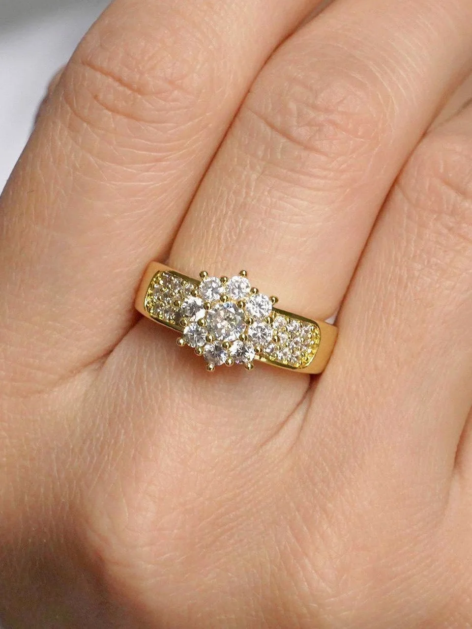 Кольцо бижутерия с фианитом, позолота, фото 4