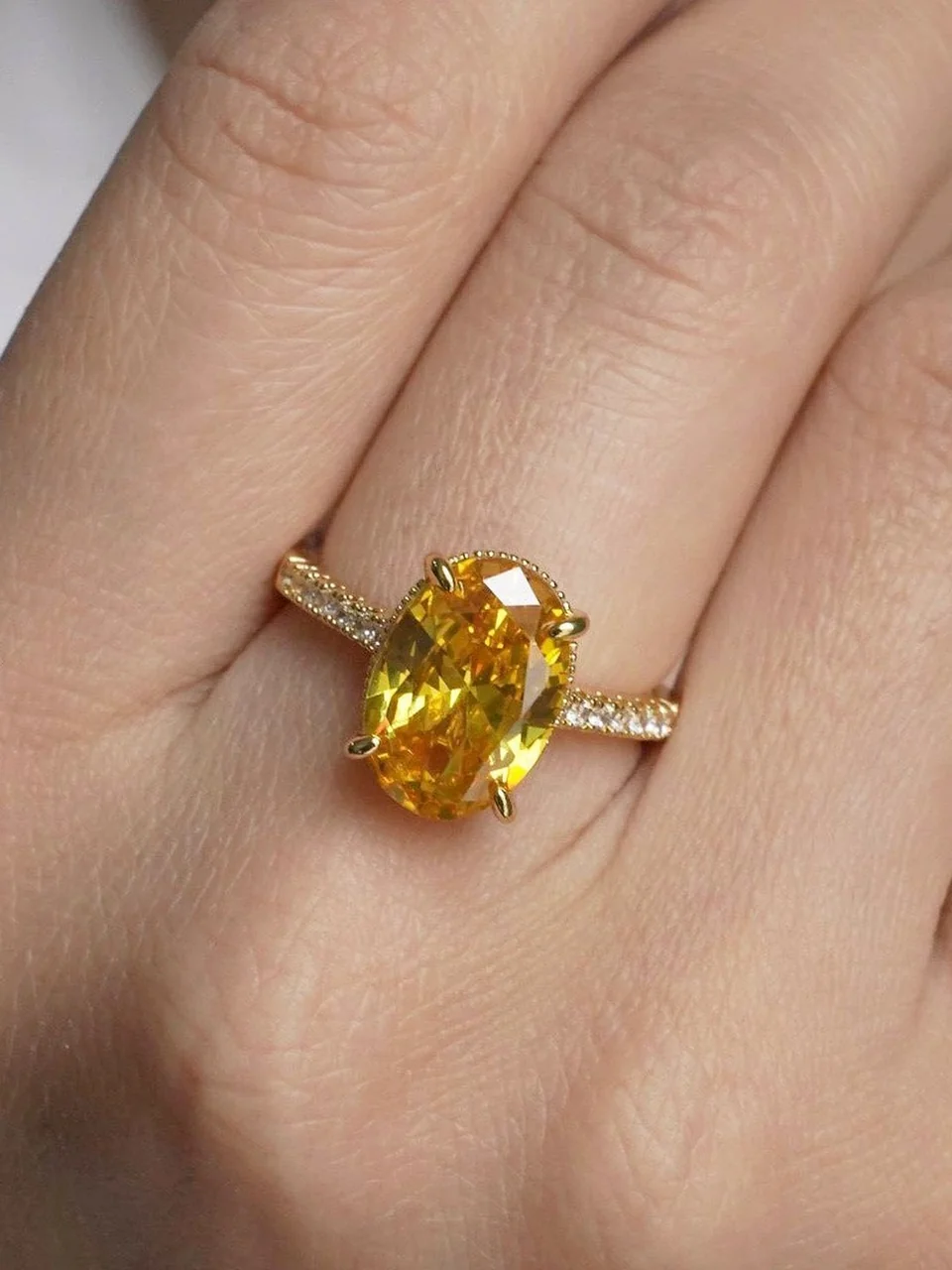 Кольцо бижутерия с фианитом, позолота желтым золотом 18K, фото 4