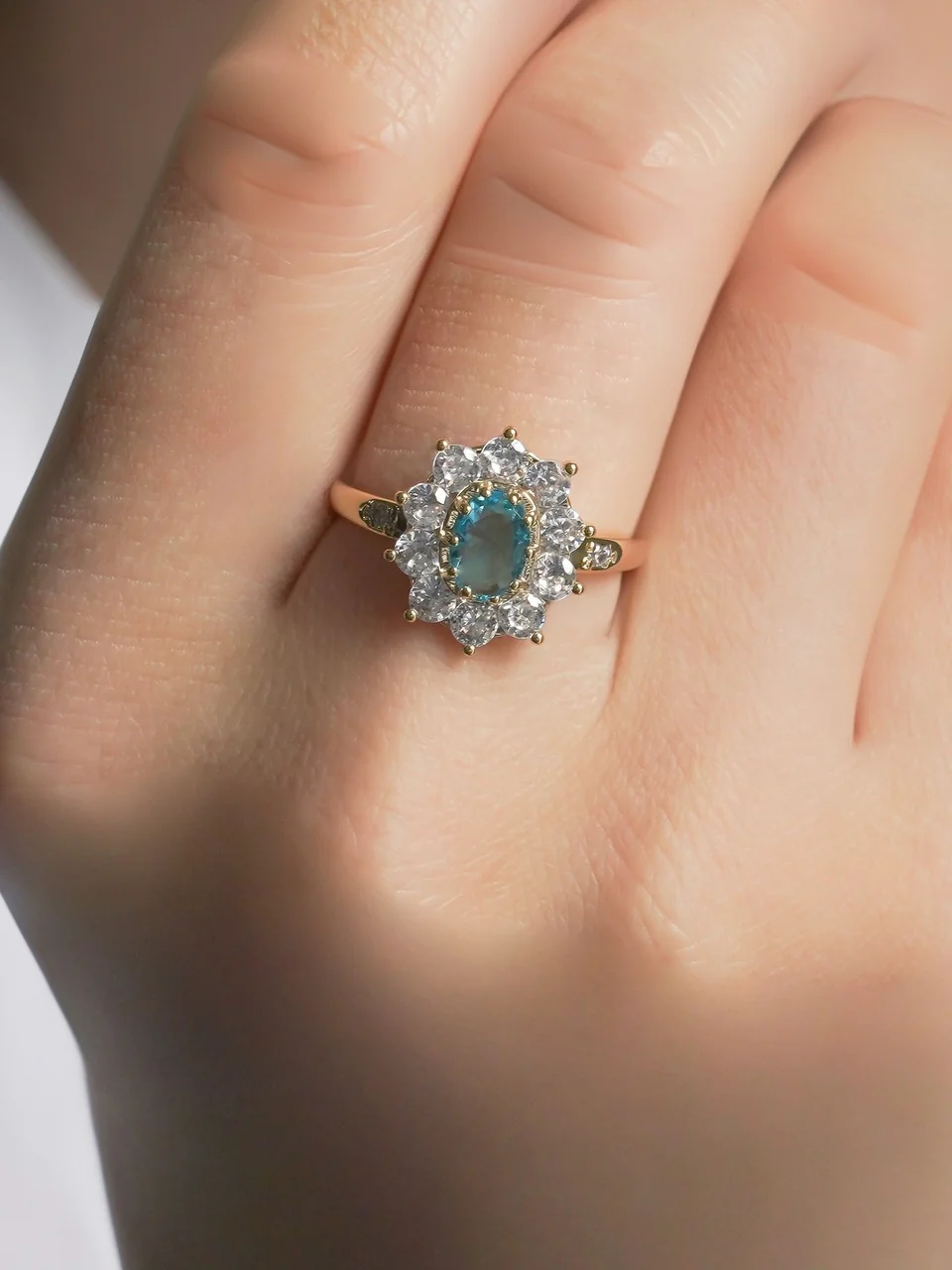 Кольцо бижутерия с фианитом, позолота 18K желтое золото, фото 4