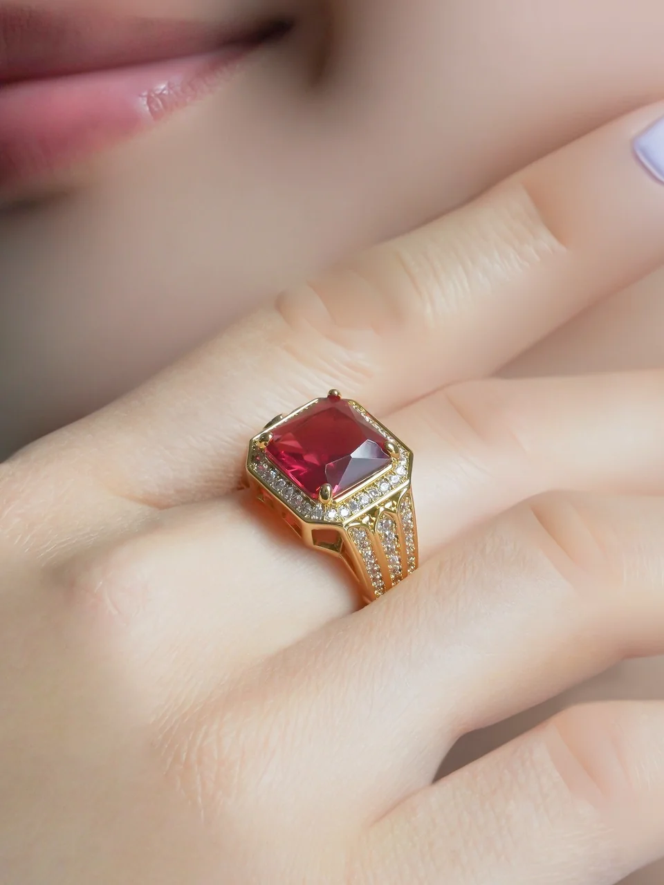 Кольцо бижутерия с фианитом, позолота 18K желтое золото, фото 4