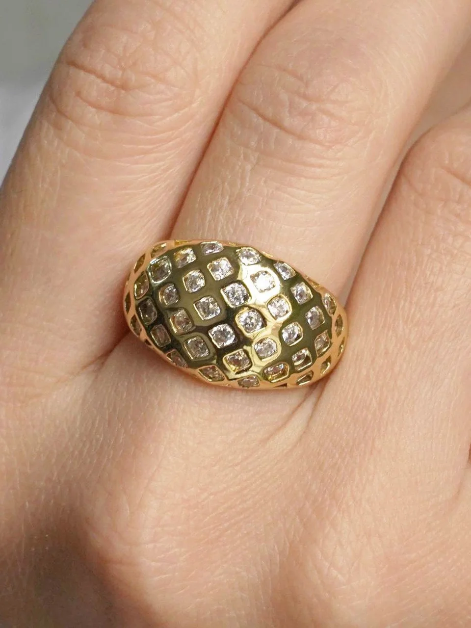 Кольцо бижутерия с фианитом, позолота 18K желтое золото, фото 5