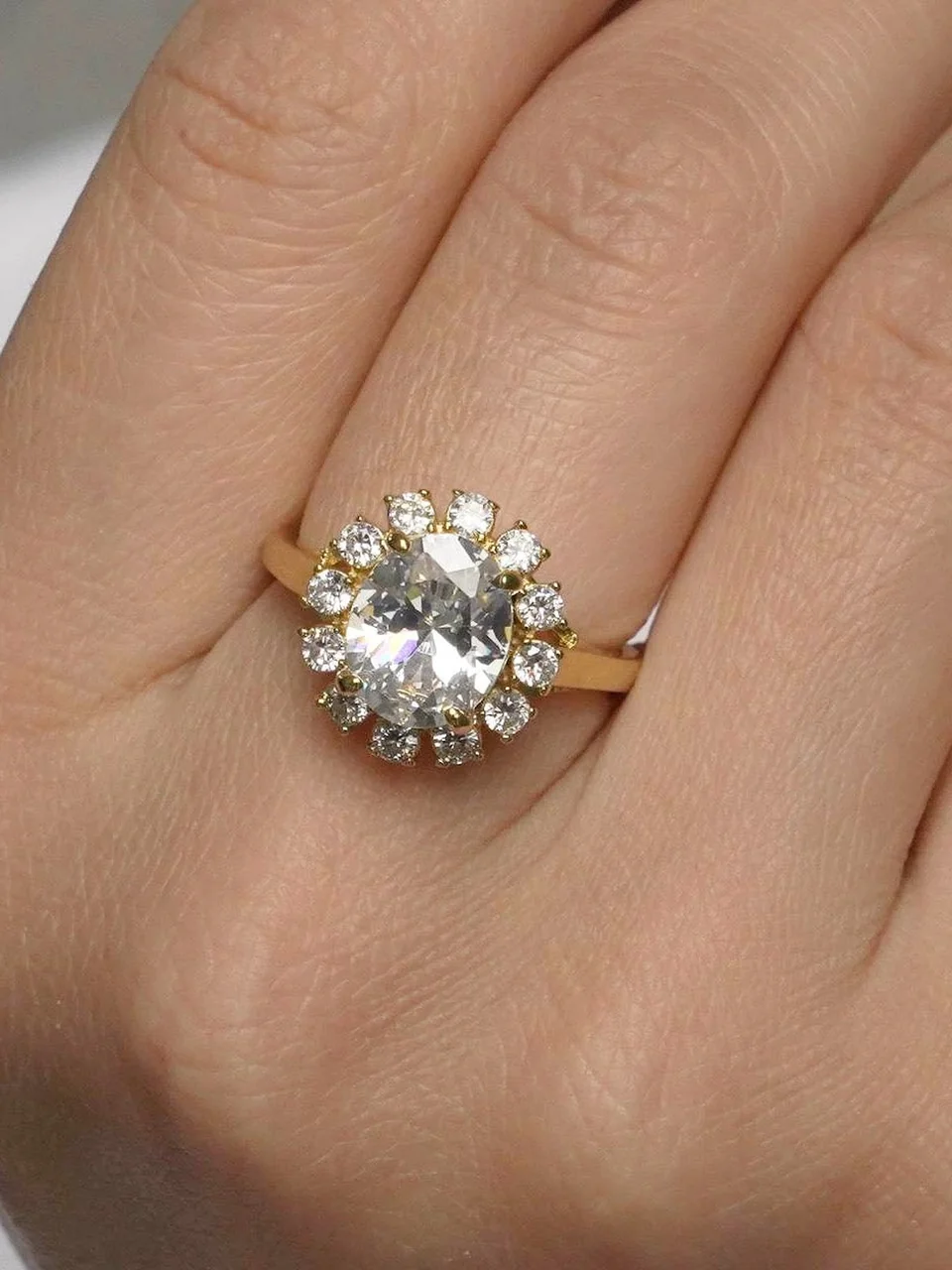 Кольцо бижутерия с фианитом, позолота 18K, фото 4