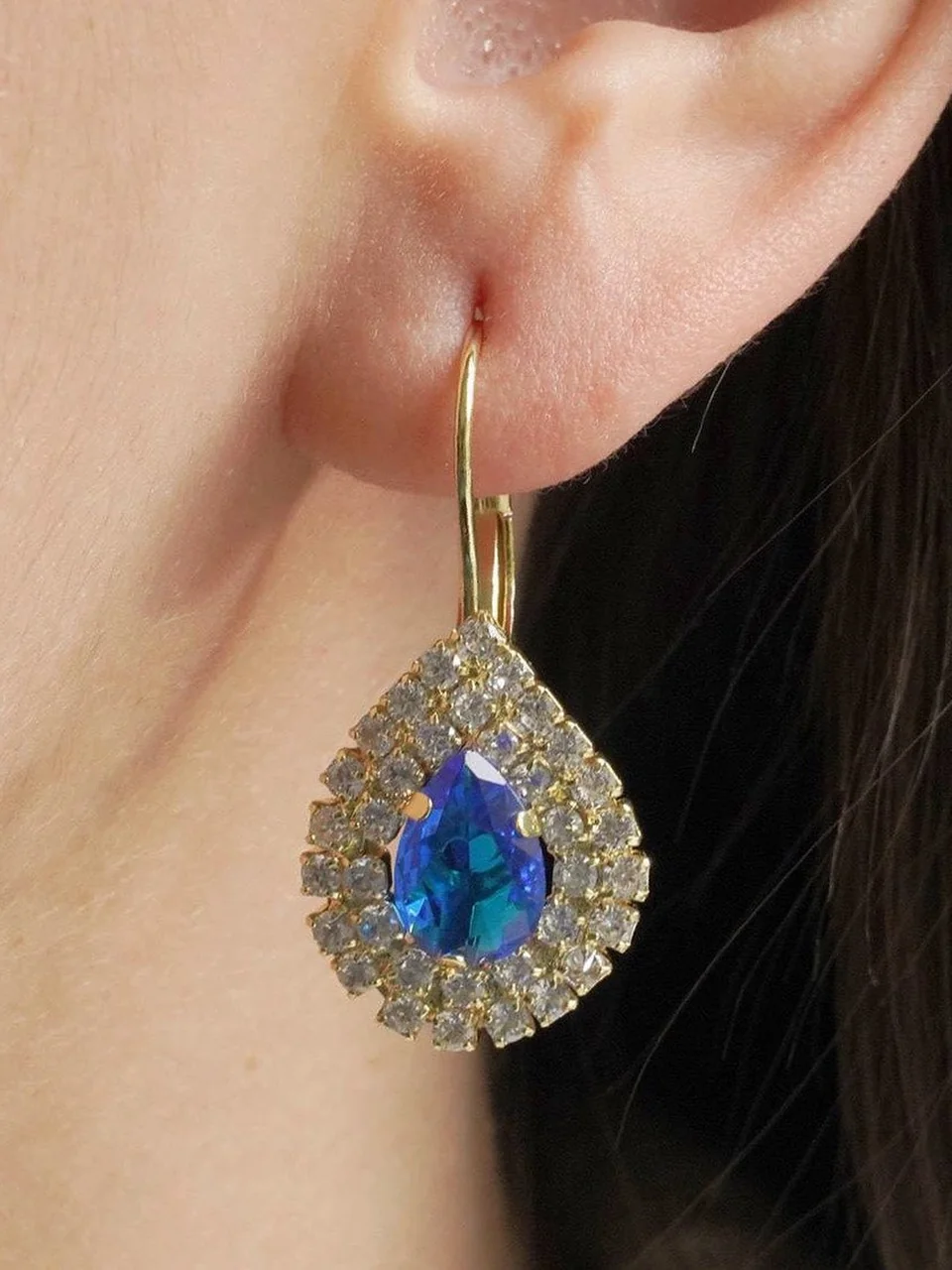 Серьги бижутерия позолота 18K желтая фианит, фото 4