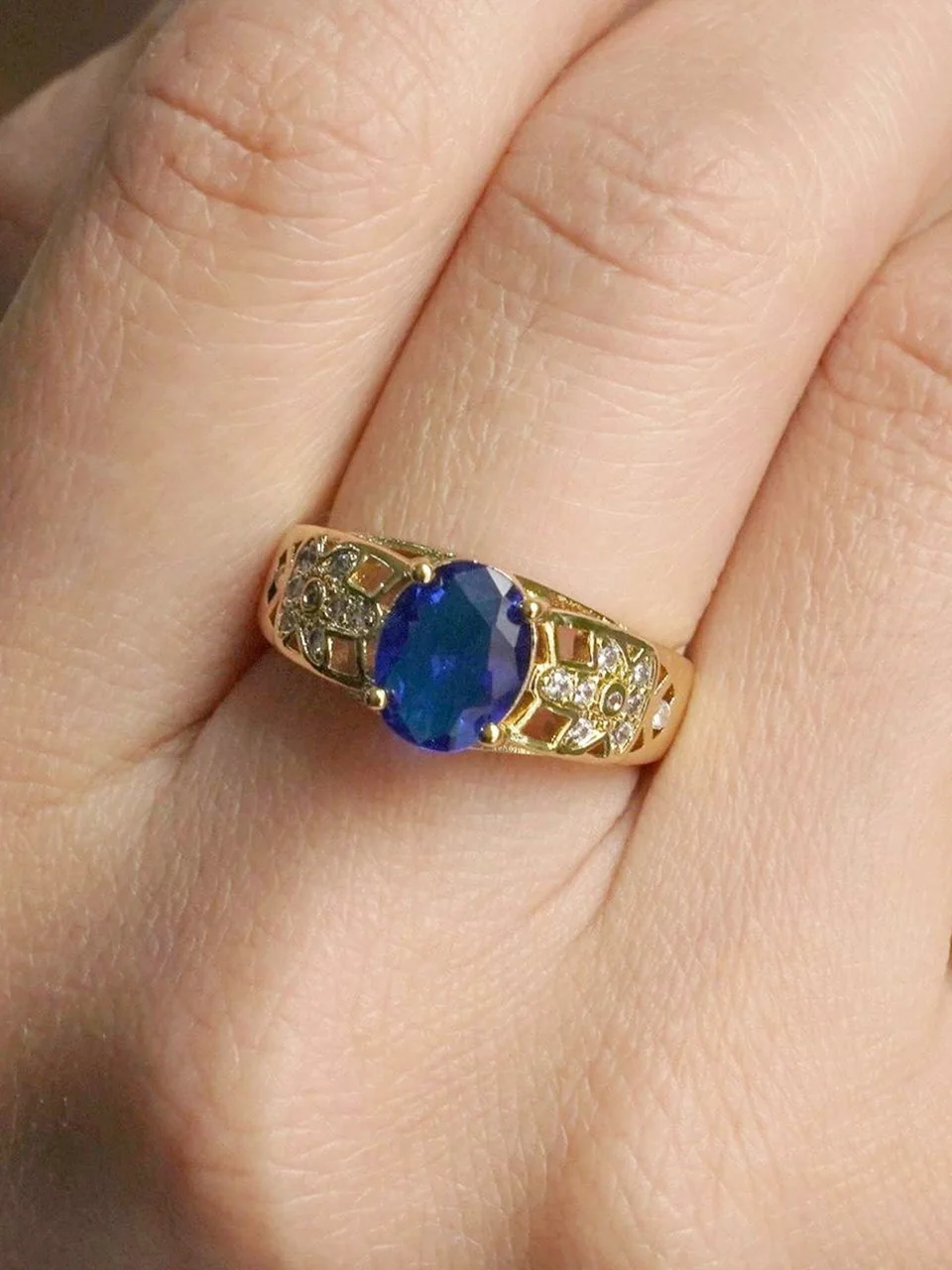 Кольцо бижутерия с фианитом, позолота 18K, фото 4