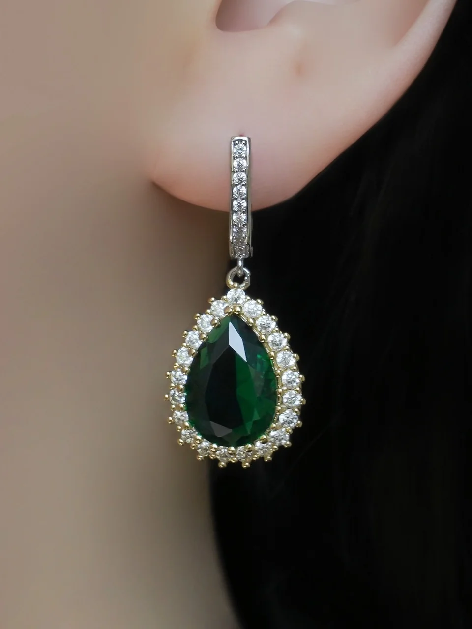 Серьги бижутерия фианит позолота 18 карат белое и желтое золото, фото 4