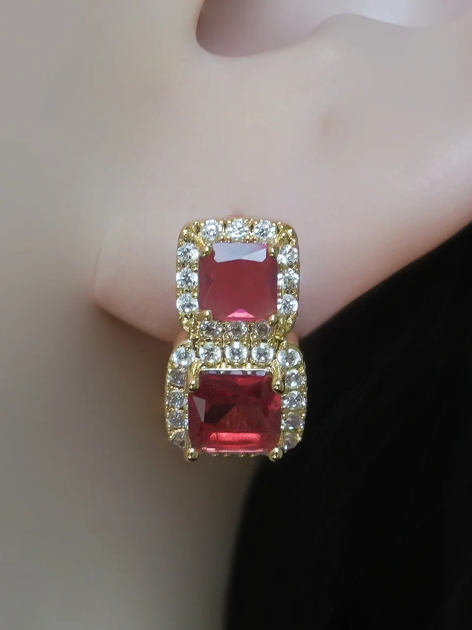 Серьги бижутерия с фианитом, позолота 18K желтого цвета, фото 4