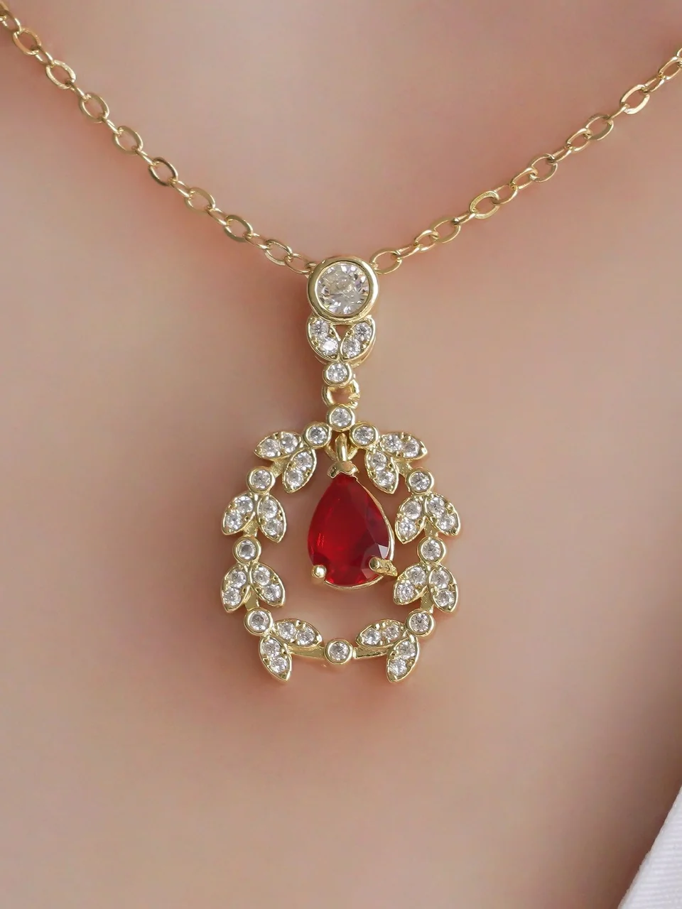 Кулон бижутерия с фианитом, позолота 18K, фото 4