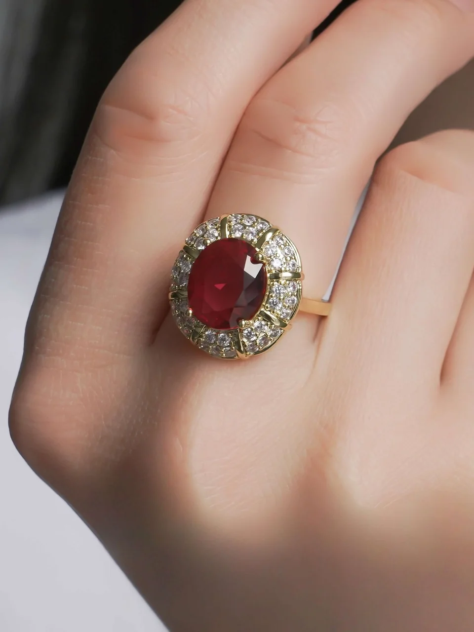 Кольцо бижутерия с фианитом, позолота 18K, фото 5