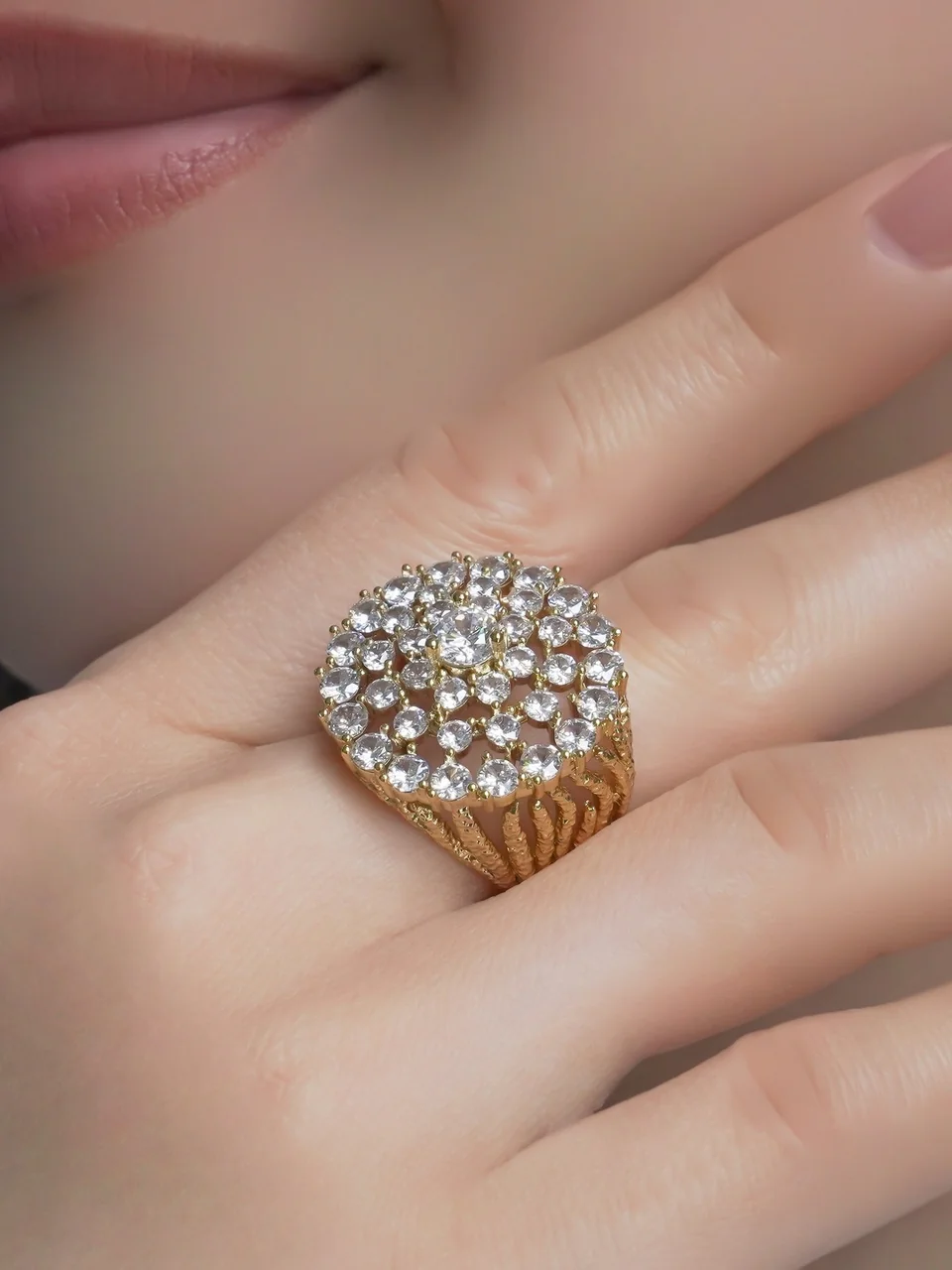 Кольцо бижутерия с фианитом, позолота 18K, фото 4