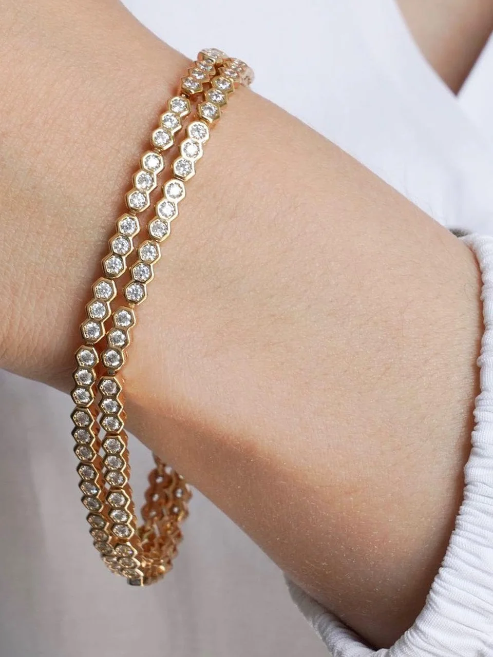 Браслет бижутерия с фианитом, позолота 18K, фото 4