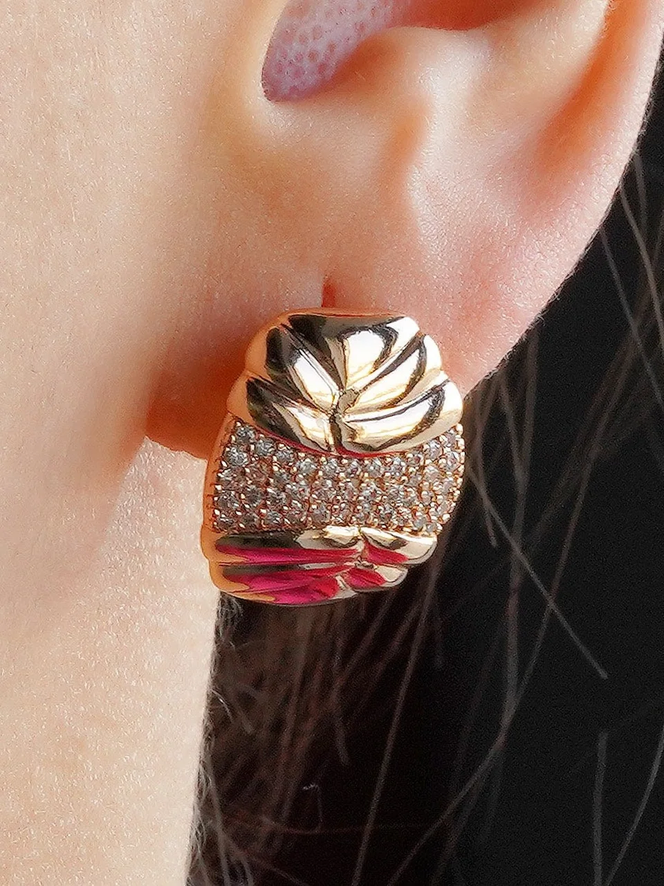 Серьги бижутерия с фианитом, позолота 18K, фото 2