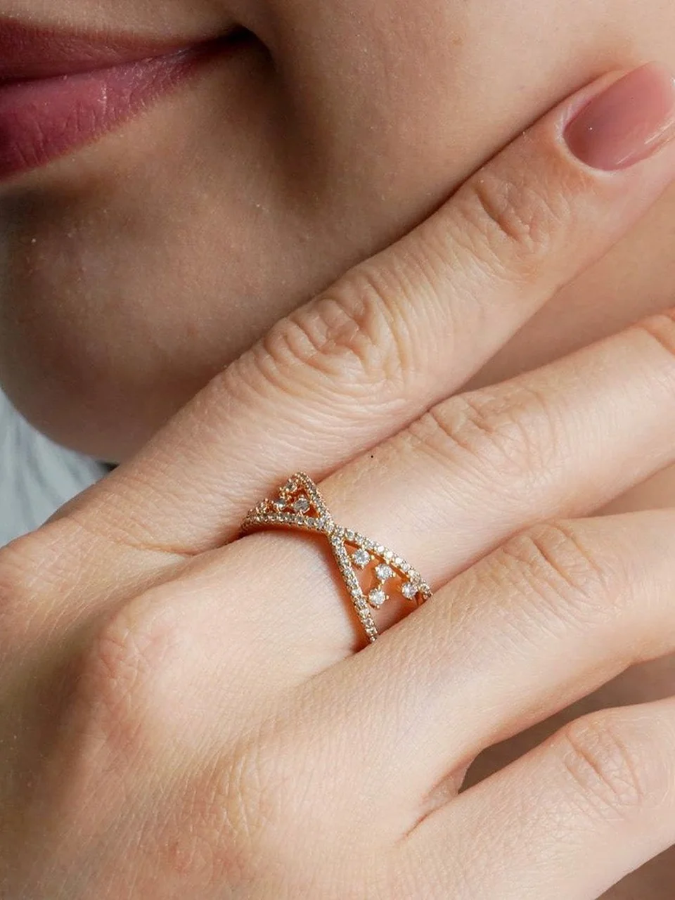 Кольцо бижутерия с фианитом, позолота 18K, фото 5