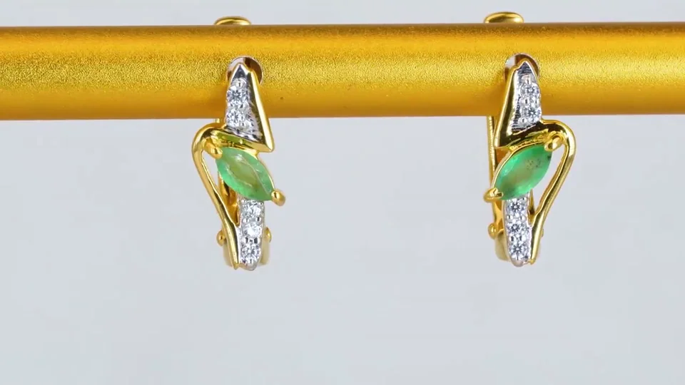 Серьги Серебро 925 Эфиопский изумруд Белый циркон, фото 4