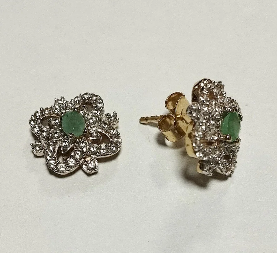 Серьги Серебро 925 Бразильский Изумруд Фианит (Позолота), фото 1