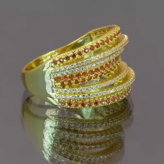 Кольцо бижутерия с фианитом, позолота 18K желтого цвета, фото 3