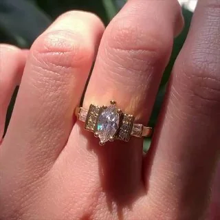Кольцо бижутерия с фианитом, позолота 18K, фото 3
