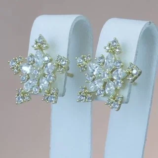 Серьги бижутерия фианит, позолота 14К, фото 2