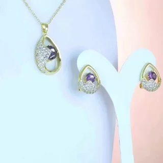 Комплект бижутерия кристалл позолота 18K желтое золото, фото 3