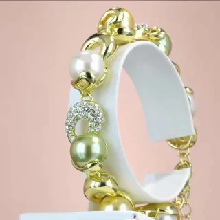 Браслет бижутерия имитация жемчуга позолота 18K желтое золото, фото 3