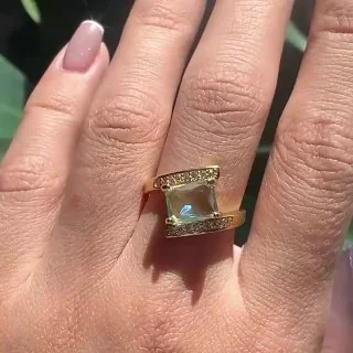 Кольцо бижутерия с фианитом, позолота 18K желтое золото, фото 3