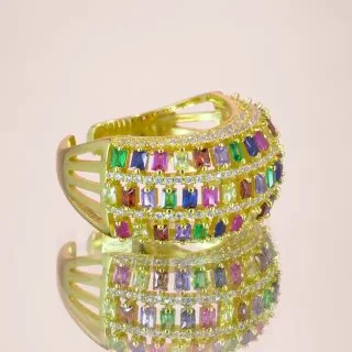 Кольцо бижутерия с фианитом, позолота 18K, фото 4