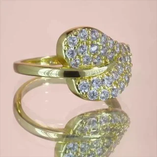 Кольцо бижутерия с фианитом, позолота 18K, фото 3